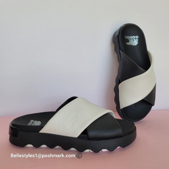 SOREL Viibe Criss-Cross Platform Smooth Leather Women’s Slide- Size 8.5 Black S⭐ - Picture 5 of 16
